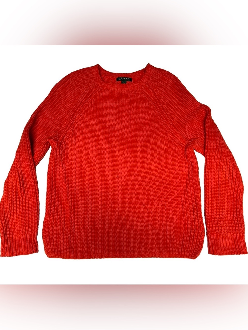 LAUREN Ralph Lauren Orange Shaker Ribbed Knit Crewneck Raglan Sweater Large L